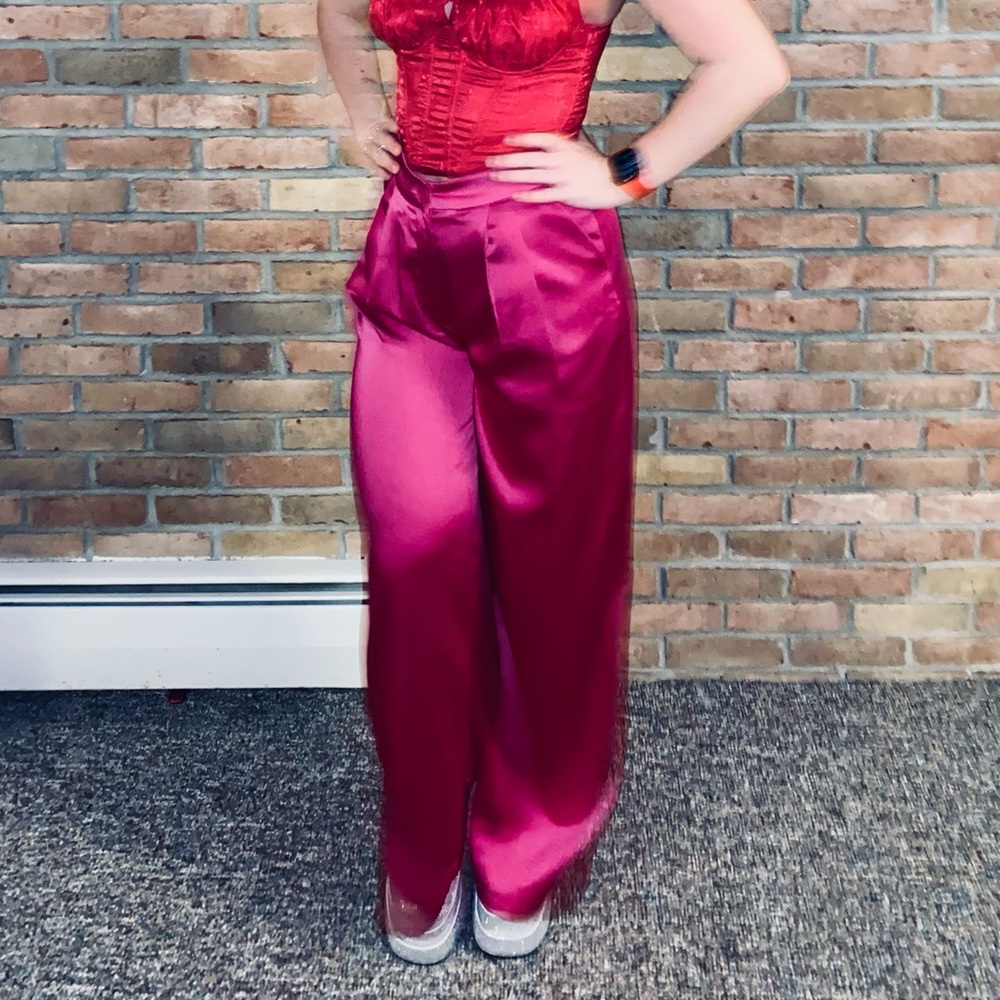 Nasty Gal Hot Pink Satin Dresspant